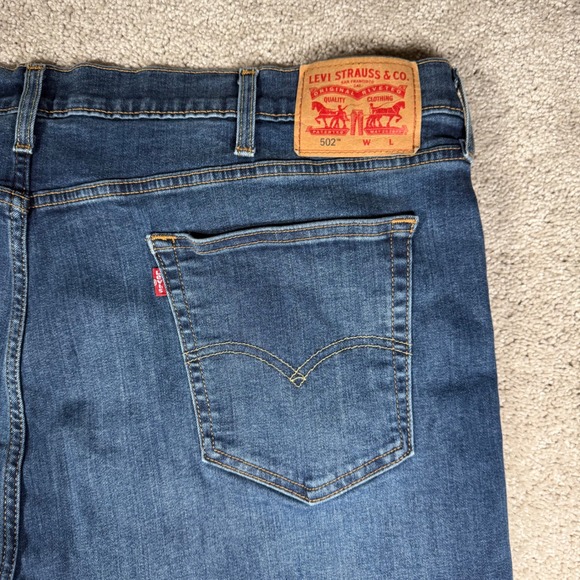 Levi's 502 Men's 46x30 Dark Wash Tapered Fit Stretch Big Tall Jeans - Picture 8 of 10